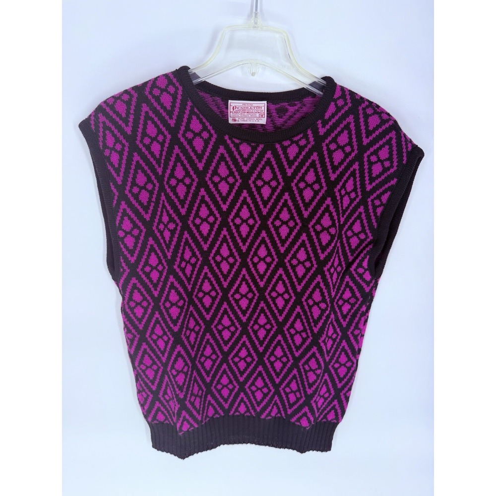 Pendleton Womens Sweater Sz M Vest Wool Pink Black EUC Vintage Petite